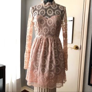 Light Pink Long Sleeve Lace Dress